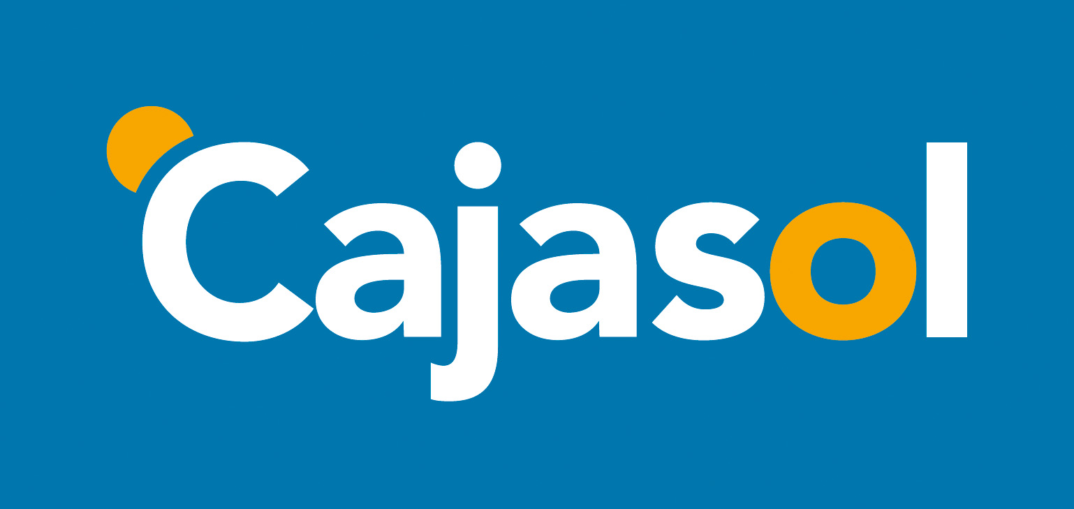 Identidad corporativa Cajasol. negativo de Cajasol sobre fondo oscuro