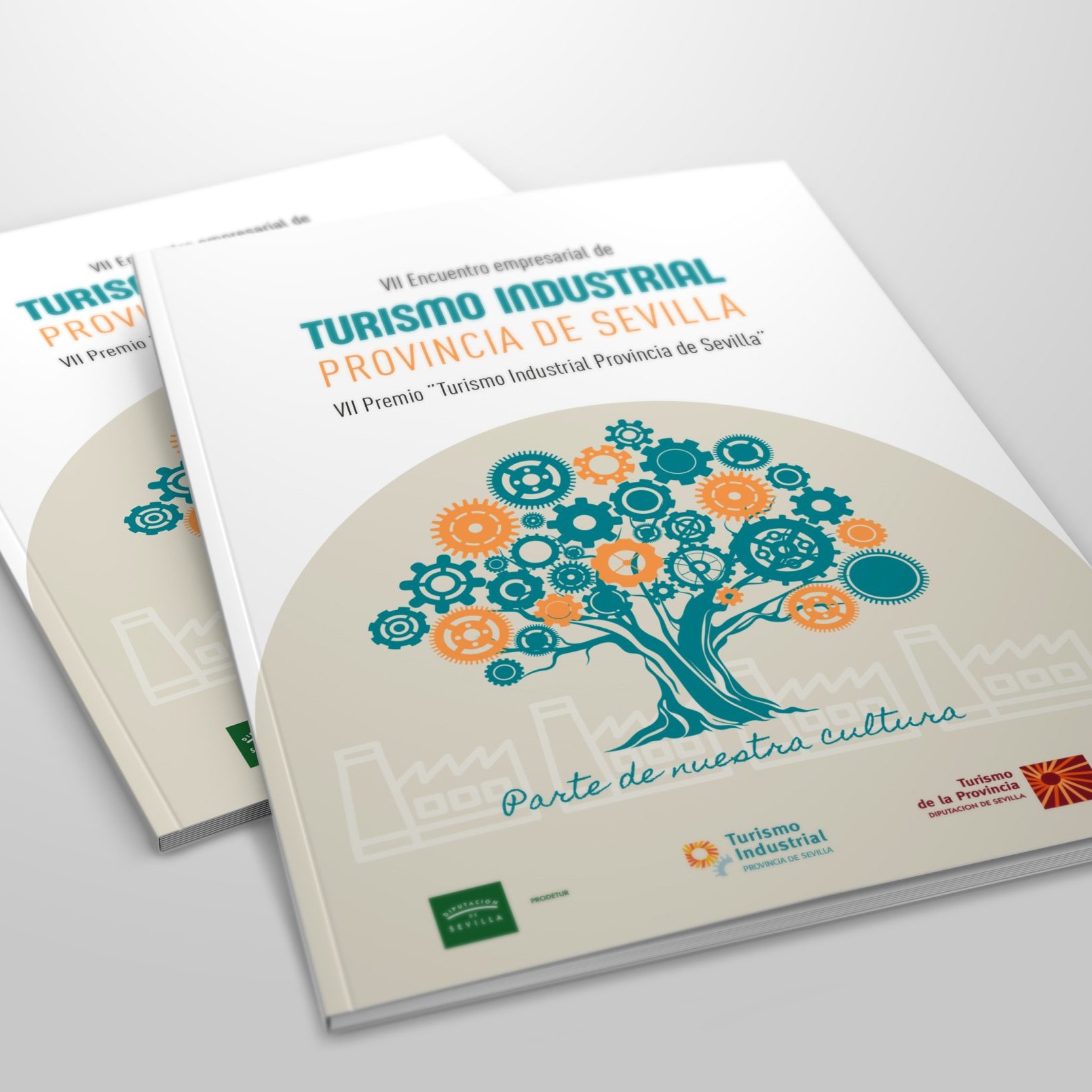 Identidad visual turismo industrial provincia de Sevilla aplicada a portada editorial del evento