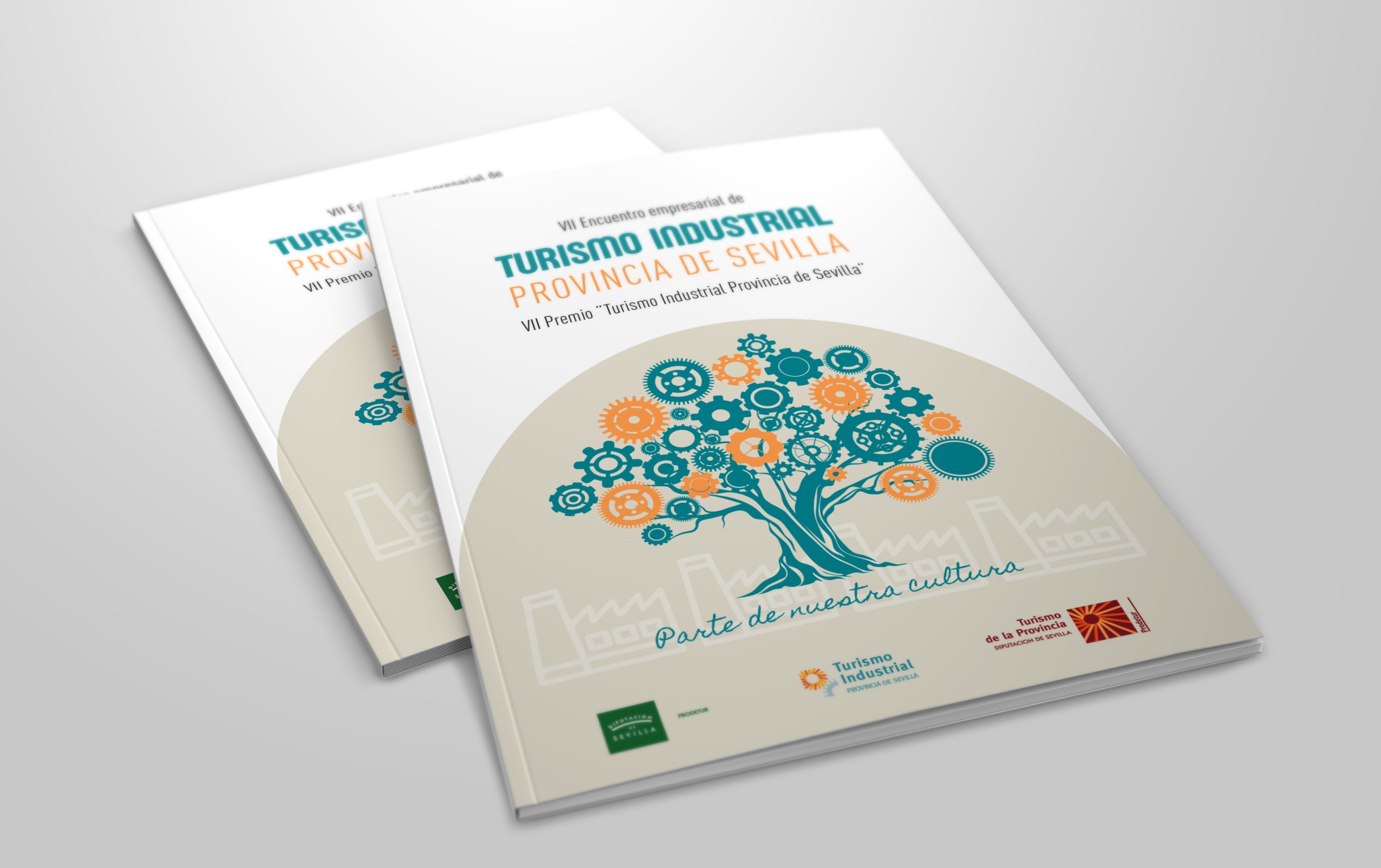 Identidad visual turismo industrial provincia de Sevilla aplicada a portada editorial del evento