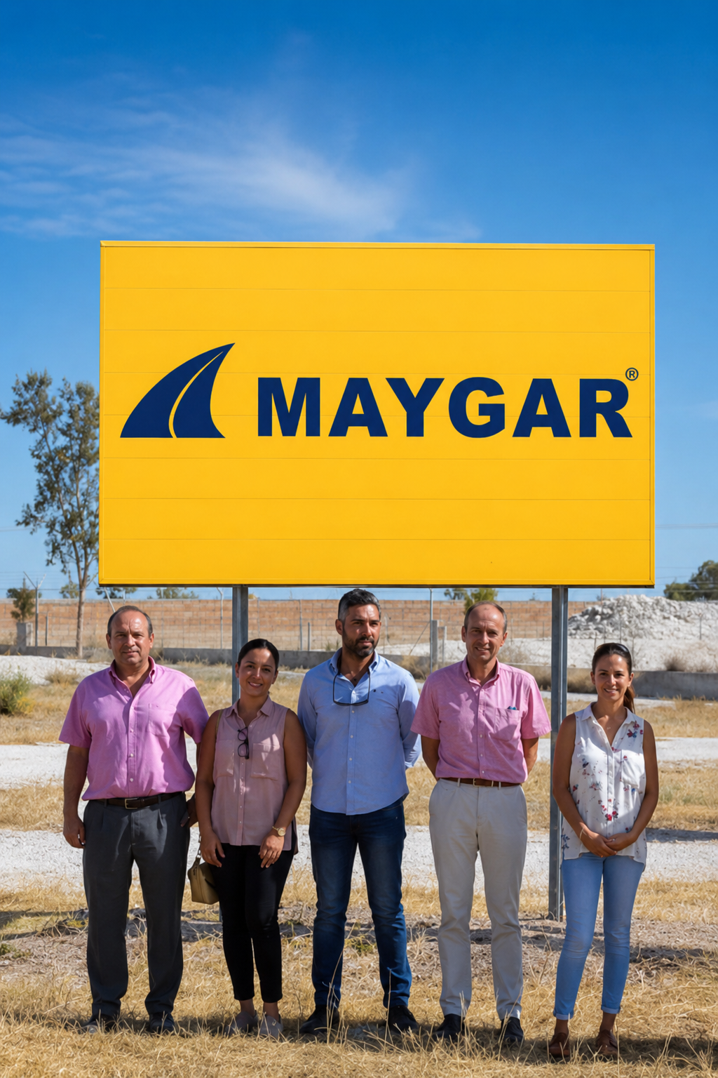 Dise&ntilde;o de logotipo de Maygar aplicado en r&oacute;tulo corporativo exterior