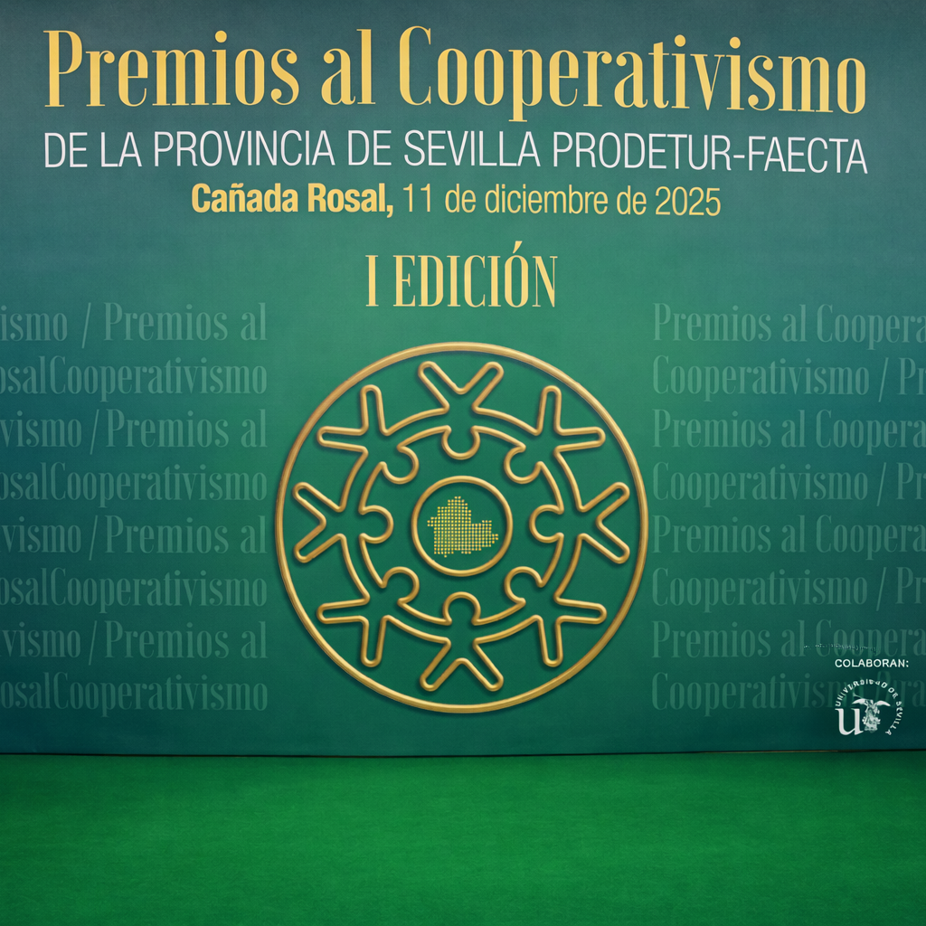 Diseño gráfico para eventos en Sevilla aplicado al fondo de escenario de los I Premios al Cooperativismo de Prodetur-FAECTA.